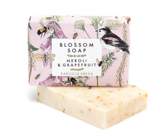 Blossom Orange and Neroli natural handmade soap - vegan soap - floral patterned wrap