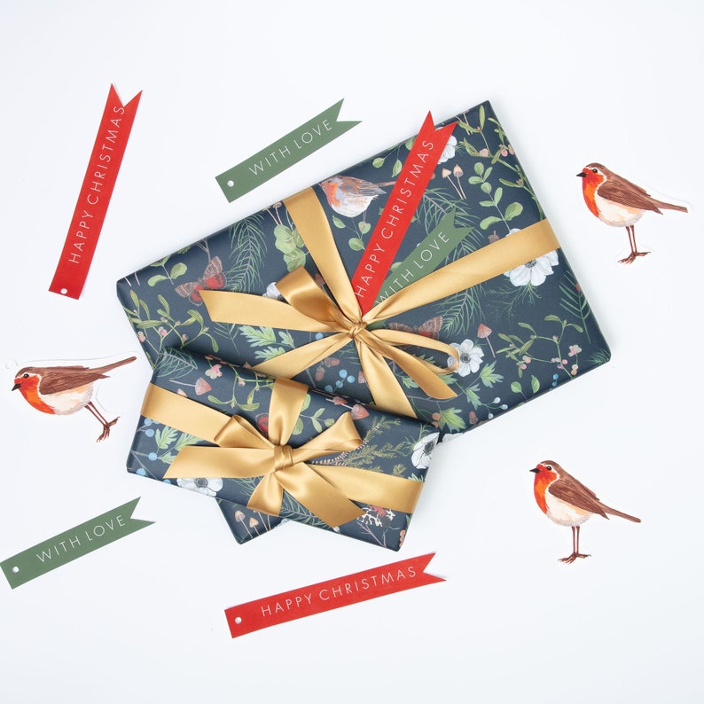 Christmas robin wrapping paper, robin gift wrap image 5