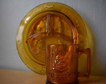 1970s TIARA Indiana Glass "Little Ones" Children's Plate and Mug