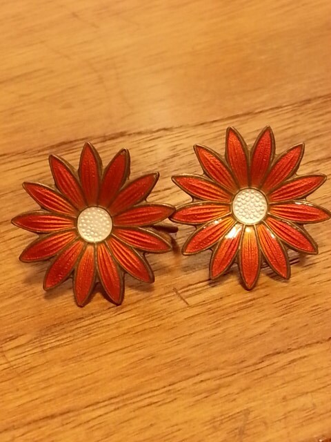 Vintage Norwegian Enamel on Sterling Earrings 1960s