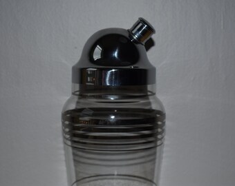 Midcentury Cocktail Shaker - 1970s Frosted with Silver Trim