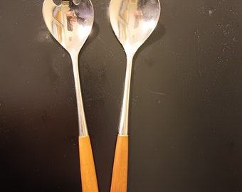 Midcentury Modern Salad Servers with Teak Handles Made in Norway