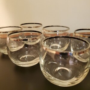 Mid Century Martini Set with Silver Band Pitcher with Stirrer and 6 Roly Poly Glasses image 3