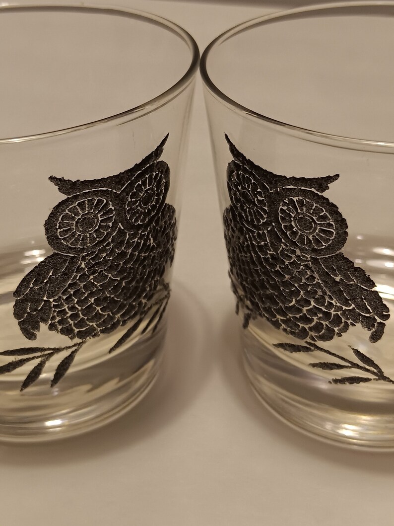 Owl Rocks Old Fashioned Glasses by West Virginia Glass Vintage from the 1970s Set of 2 image 3