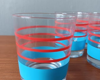 MCM Striped Old Fashioned Glasses | Set of 4 Red and Blue Rocks Glasses