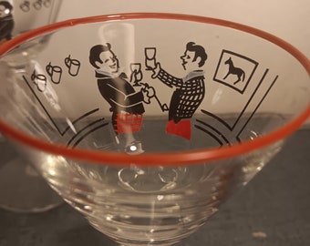Toasting Gentlemen Midcentury Martini Glasses | Vintage Set of 2 | Horse Jockey Theme