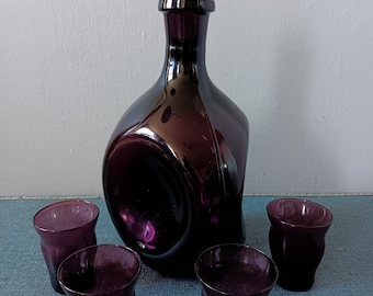 Vintage 1930s Amethyst Glass Decanter Set | Cambridge Cordial Glasses