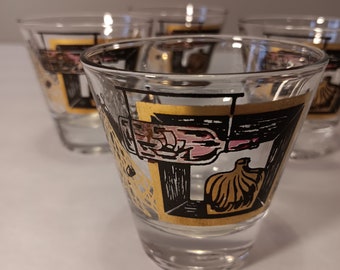 Vintage Double Shot Glasses with Nautical Theme | Set of 4