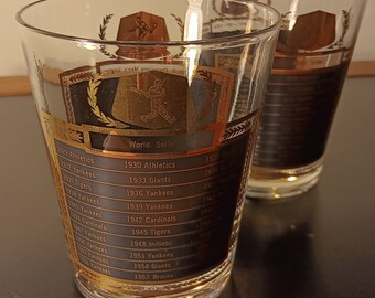 Vintage CERA World Series Rocks Glasses | 1957 Sports Barware, Set of 2