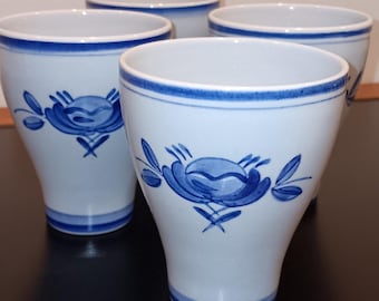 Vintage Arabia Finland "Blue Rose" Tumblers | Set of 4 Svea Granlund Ceramic Cups | Scandinavian Mid Century Modern Kitchenware
