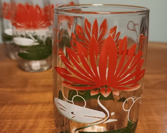 Water Lily Drinking Glasses Midcentury Set of 4