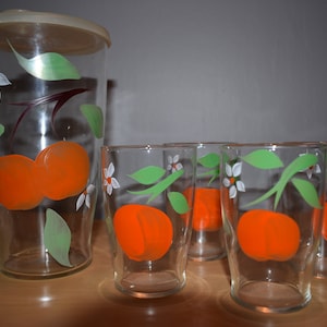 Midcentury Orange Juice Set with Pitcher and Glasses image 1