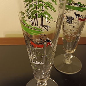 Mid Century Pilsner Glasses with Harvest Theme Set of 2 Vintage Barware from the 1960s