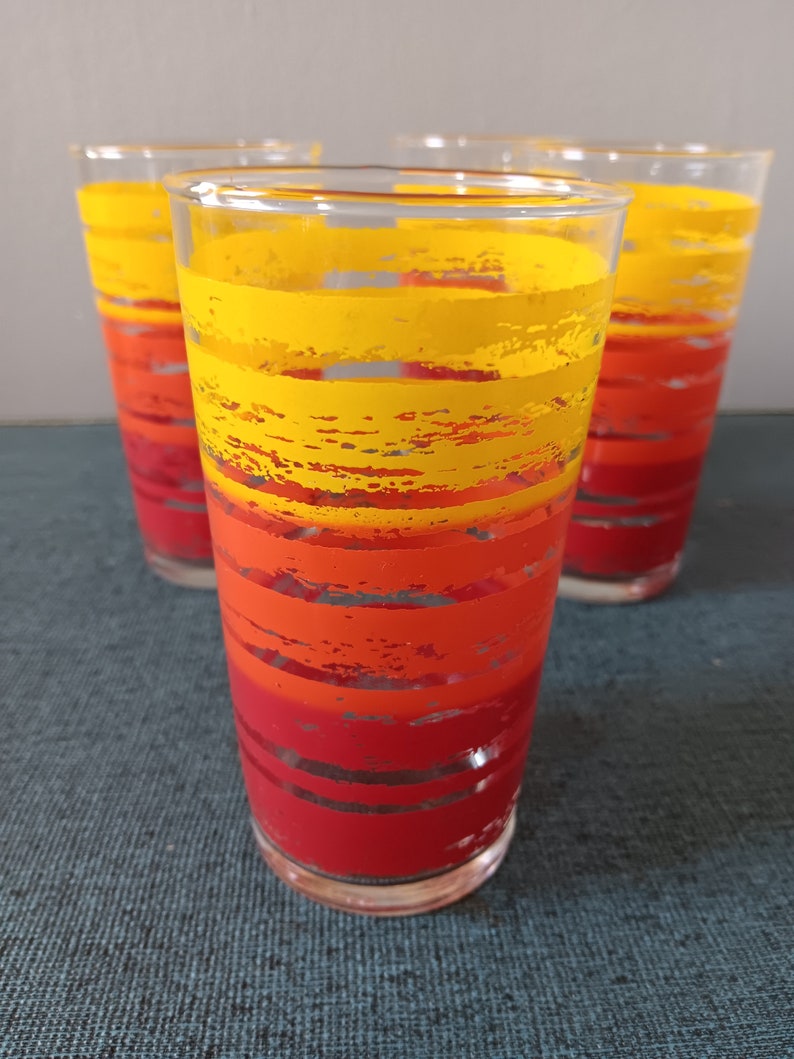 1960s Drinking Glasses in Red, Orange and Yellow Set of 4 image 3