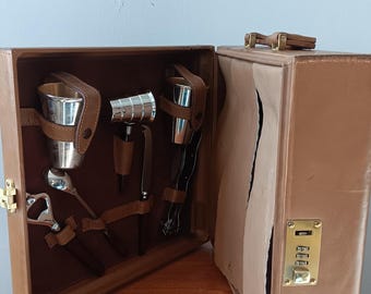 Sheepskin Travel Bar | Midcentury Suitcase Bar