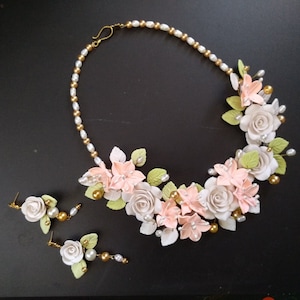 Handmade Wedding Necklace with Roses and Lilies