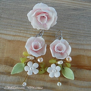 Earrings and ring, sakura, earrings flowers, pink earrings, ring with cherry blossom
