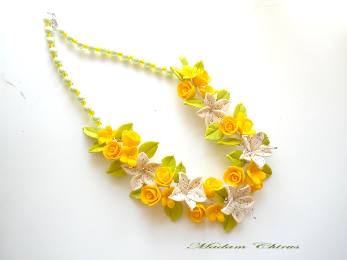 Necklace with lilies necklaces with yellow roses necklaces Etsy