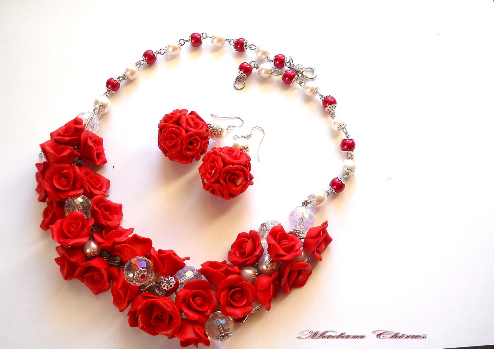 Necklace With Red Roses Necklaces and Earrings Necklaces Etsy