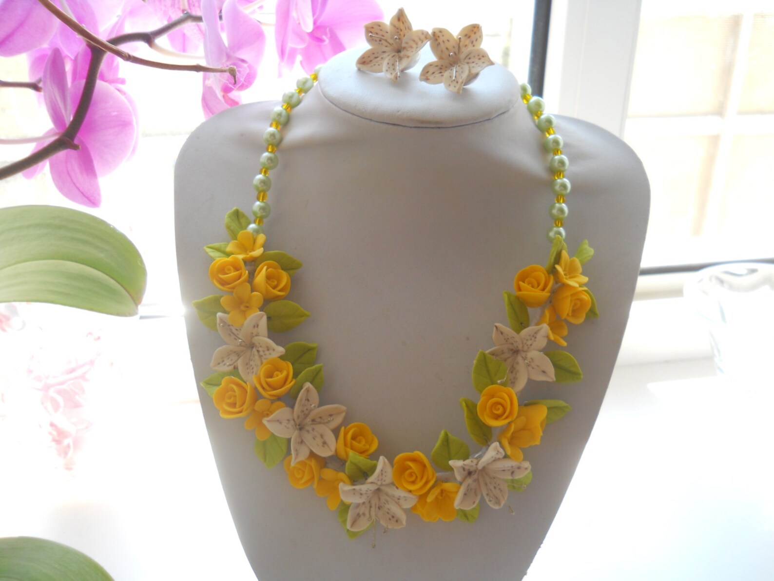 Necklace with lilies necklaces with yellow roses necklaces Etsy