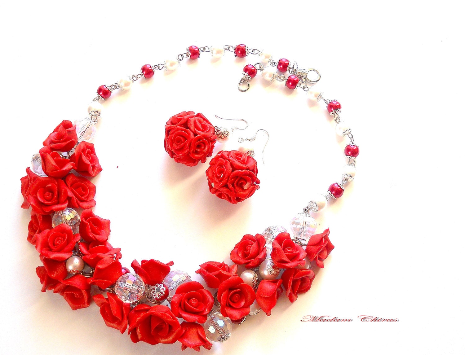 Necklace With Red Roses, Necklaces and Earrings, Necklaces Handmade