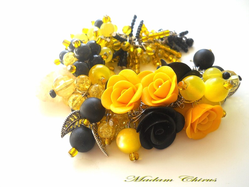 Yellow rose bracelet Polymer clay bracelet Flower bracelet Etsy