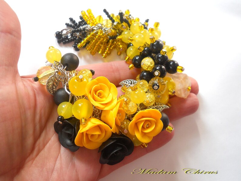 Yellow rose bracelet Polymer clay bracelet Flower bracelet Etsy
