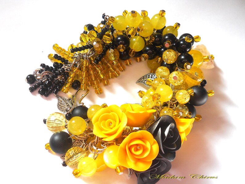 Yellow rose bracelet Polymer clay bracelet Flower bracelet Etsy