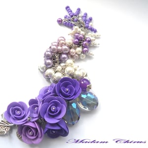 Bracelet with Roses – Handmade Pearl and Polymer Clay Jewelry