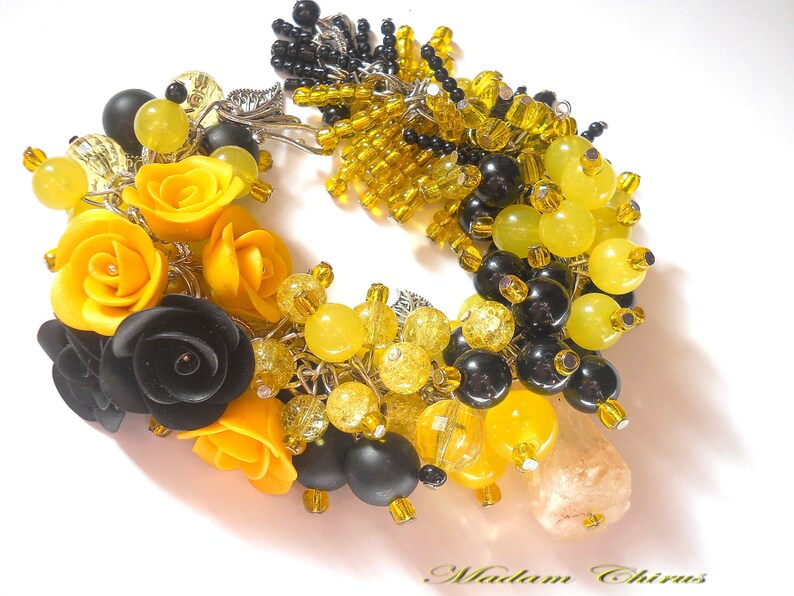 Yellow rose bracelet Polymer clay bracelet Flower bracelet Etsy