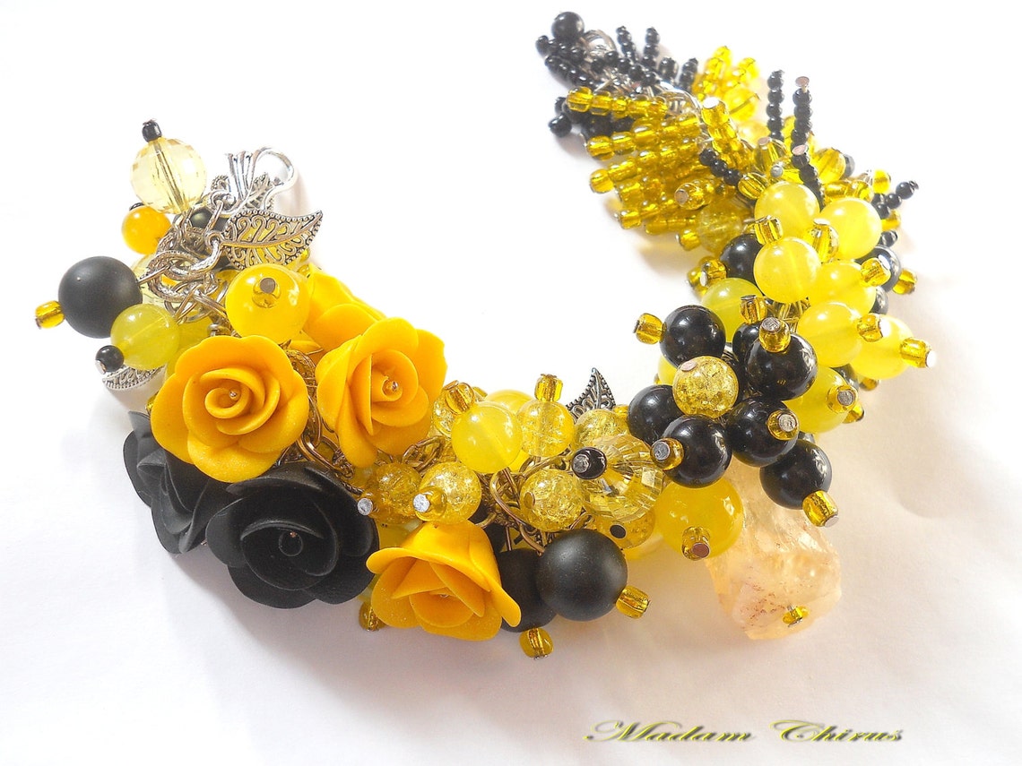 Yellow rose bracelet Polymer clay bracelet Flower bracelet Etsy
