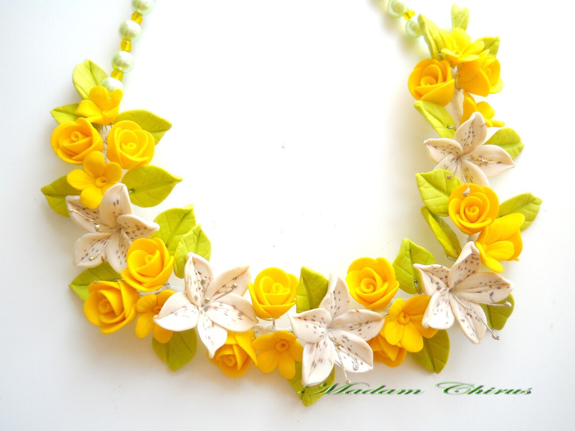 Necklace with lilies necklaces with yellow roses necklaces Etsy