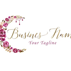 Flowers wreath logo design, fashion boutique logo, beauty salon logo, moon flowers wreath logo, botanic decoration, vector florist logo