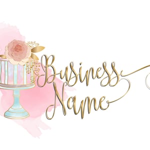 Custom logo design, watercolor cake logo, bakery logo, branding package, pink gold cake logo, cake logo design, flowers cake logo bakery,