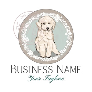 Dog logo, labradoodle logo, round wreath floral logo, watercolor puppy logo, animal logo, dog accessories logo, veterinary branding package