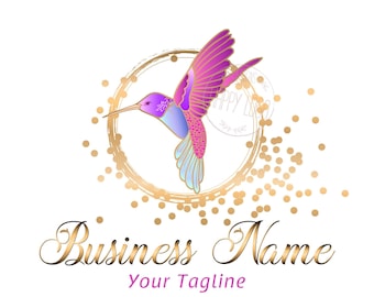 Hummingbird gold pink logo, fashion boutique logo, flying nature wildlife, gold purple logo bird, hummingbird logo design, branding package