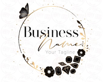 Jewelry logo, Black diamonds and butterfly logo Business branding