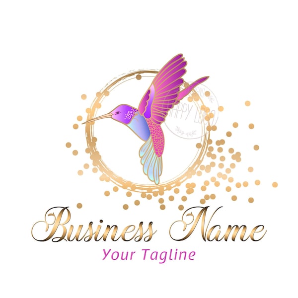 DIGITAL Custom logo design, hummingbird gold pink logo, gold purple logo bird,  hummingbird logo design, bird logo hot pink, logo bird