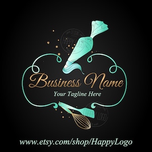 Bakery logo, Custom logo design, cooking logo, branding kit, personalized logo, teal blue piping bag logo, spatula whisk piping bag logo