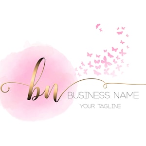 Butterfly logo, fashion boutique logo, spa yoga grace logo, pink watercolor butterfly logo, monogram signature logo, vector branding package