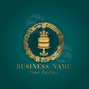 Custom logo design, cake logo, bakery logo, gold crown cake logo, baking logo, hand drawn logo, birthday cake, branding package, cakery logo