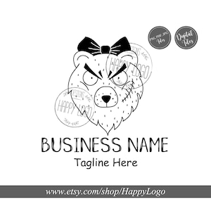 logotipo de dibujos animados de oso, diseño de negocio de oso enojado divertido, logotipo de cicatriz de arco, diseño de negocio dibujado a mano, plantilla de logotipo de boutique para niños editable