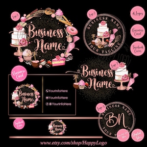 Branding bakkerijbedrijf, bakkerijlogo, premade aquarel cake-logo, baklogo-ontwerp, cupcake gebak logo zoete lekkernijen watermerkstempel