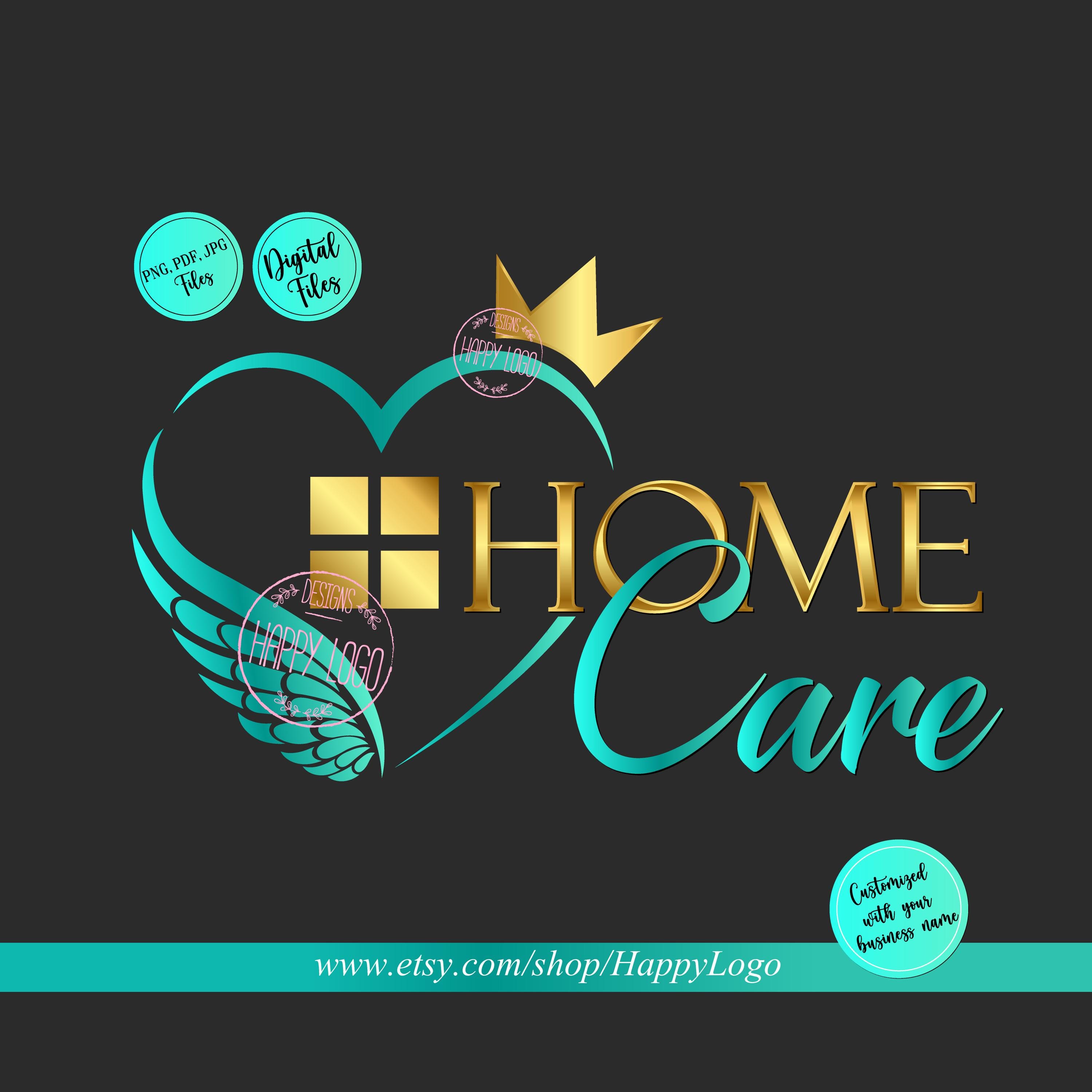 Home care logo, Heart Angel wings Nurse staffing agency logo, Elderly healthcare heart logo, vector senior care logo, Residential home teal