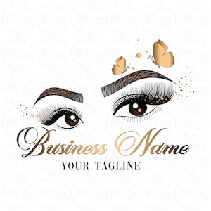 Lash Butterfly Logo Design: Gold Eye Lashes, Makeup Artist Branding (Digital Files)