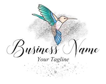 Teal Hummingbird Logo: Silver Sparkle Branding Identity (Digital Files)
