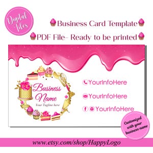 Cartão de visita para padaria, fatias de bolo, cupcake, aquarela, padeiro, modelo de cartão de visita, editável, pronto para imprimir, cartão de agradecimento
