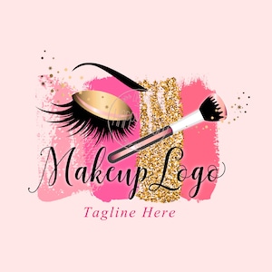 Pink Glitter Lash Logo: Makeup Artist Branding (Digital Files)