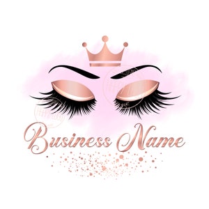 Rose Gold Lash Logo Design: Crown Beauty Salon Logo (Digital File)
