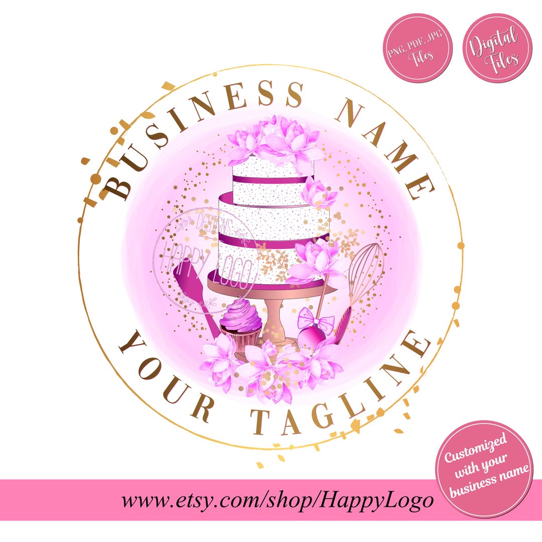 pink watercolour bakery logo | etsy | cake logo... Watercolor Bakery Logo: Round Cake & Flower Design (premade Digital ...